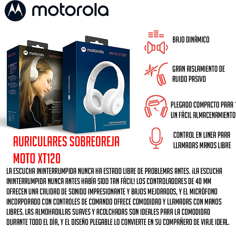 Audífonos Motorola Moto XT120 Ligeros Diadema Over-Ear