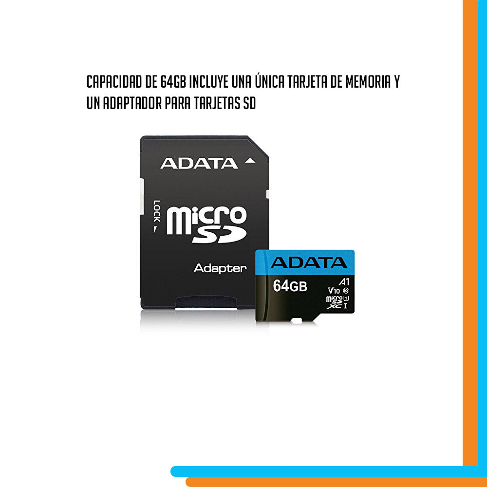 Memoria MicroSDXC UHS-1 ADATA Premier de 64GB, Clase 10, incluye adaptador  SD.