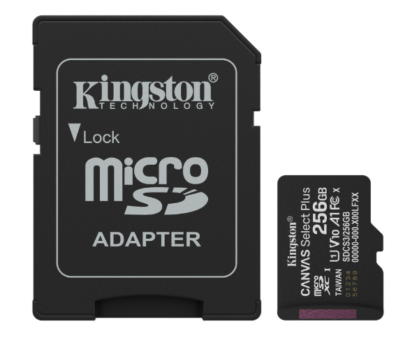 Memorias Flash | KINGSTON SDCS3/256GB — Memoria Flash Canvas Select Plus Gen3, 256GB MicroSD UHS-I Clase 10, con Adaptador