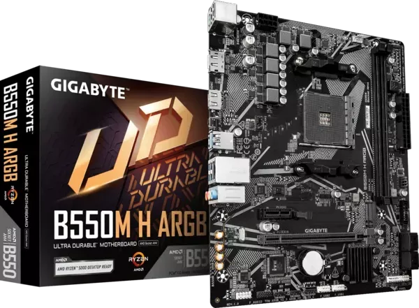 Tarjetas Madre | GIGABYTE B550M H ARGB — Tarjeta Madre , Micro-ATX, Socket AM4, AMD B550, 64GB DDR4, HDMI/DP para AMD
