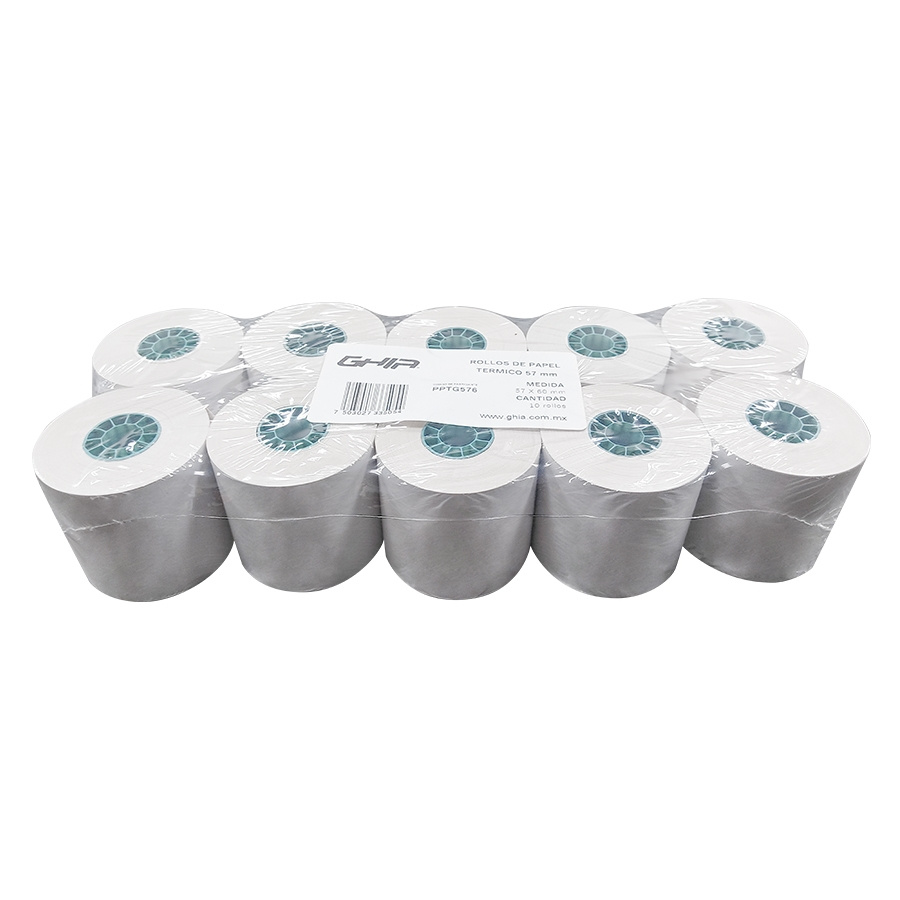 Papel POS | GHIA PTG57N — Papel Térmico 57mm x 60mm, Reacción Negro, 10 Piezas