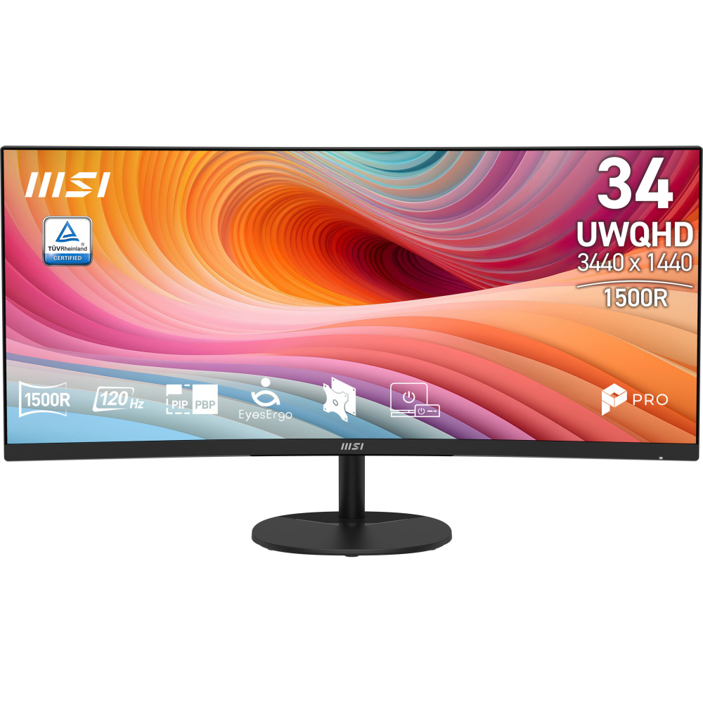 Monitores | MSI PRO MP341CQ E12 — Monitor Curvo LED VA 34", 3440x1440 Ultra Wide Quad HD, FreeSync, 120Hz, HDMI/DisplayPort, Bocinas Integradas, Negro