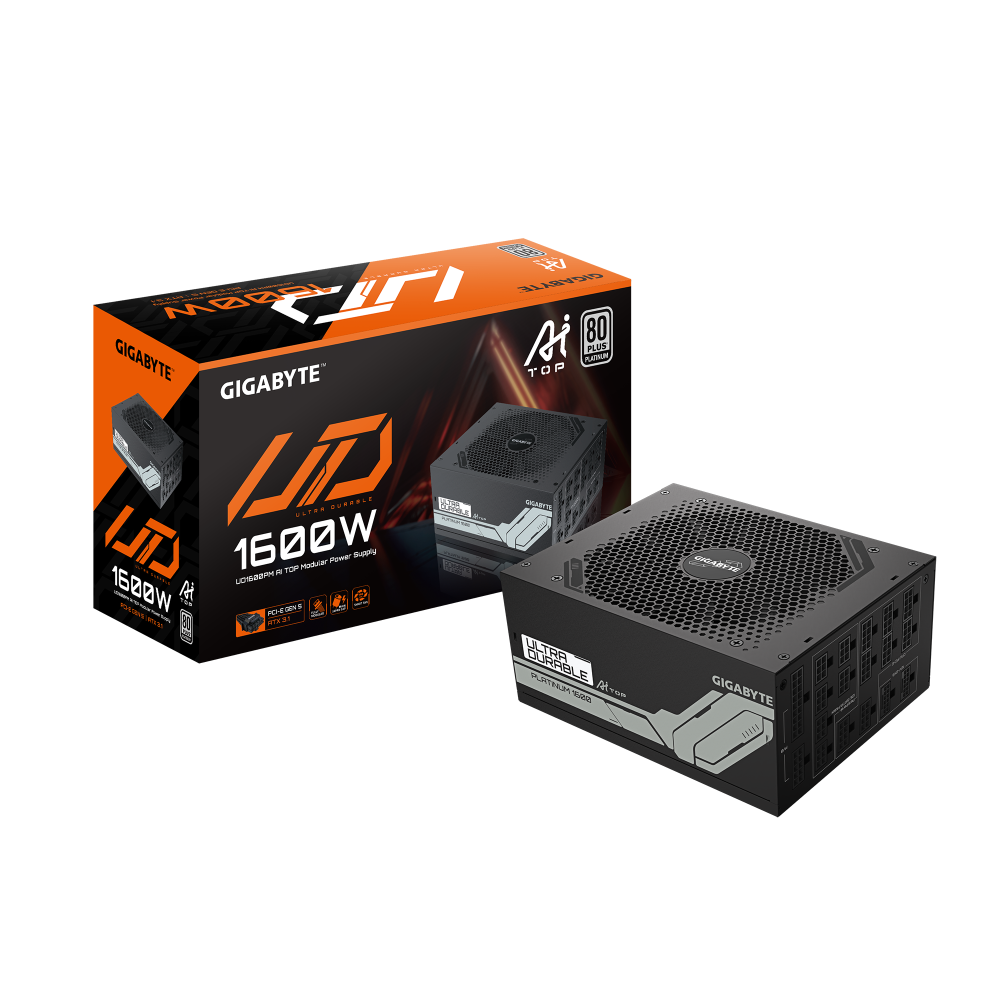 Fuentes de Poder para PC's | GIGABYTE GP-UD1600PM PG5 — Fuente de Poder UD1600PM PG5 AI SUPERIOR 80 PLUS Platinum ATX, Modular, 24-pin ATX, 12VHPWR, 120mm, 1600W