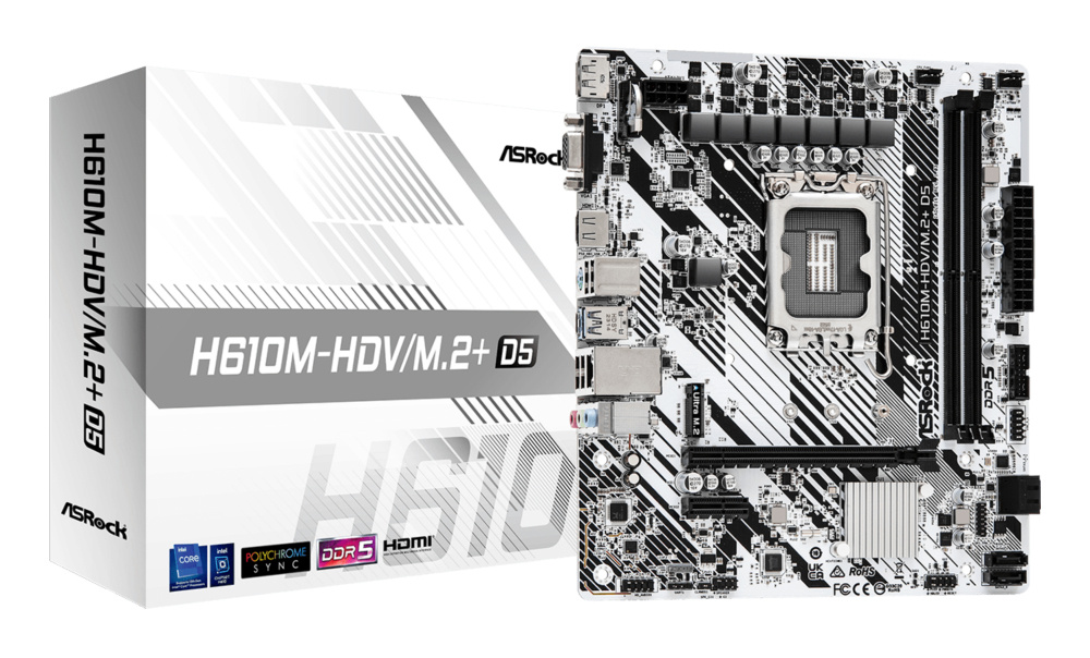 Tarjetas Madre | ASROCK 90-MXBM50-A0UAYZ — Tarjeta Madre H610M-HDV/M.2+ D5, Micro-ATX, LGA 1700, Intel H610, 96GB DDR5, HDMI/DP para Intel