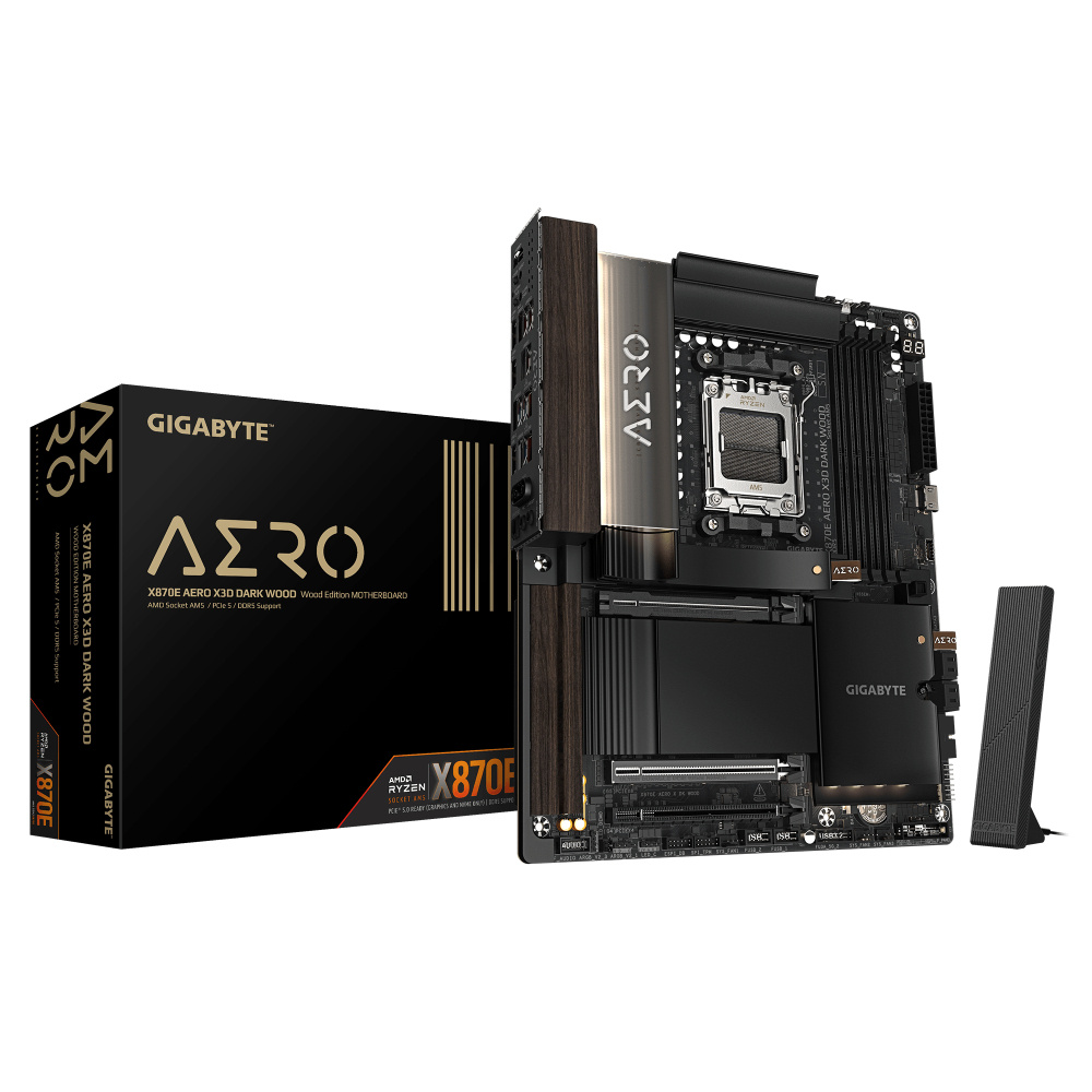 Tarjetas Madre | GIGABYTE X870E AERO X DK WOOD — Tarjeta Madre X870E AERO X3D Dark WOOD, ATX, Socket AM5, AMD X870E, 256GB DDR5, HDMI para AMD