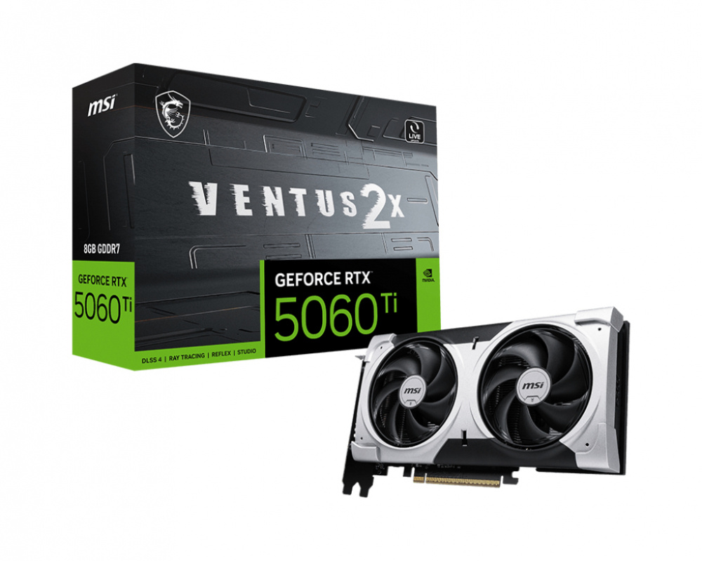 Tarjetas de Video | MSI GEFORCE RTX 5060 TI 8G VENTUS 2X PLUS — Tarjeta de Video NVIDIA GeForce RTX 5060 Ti VENTUS 2X OC PLUS, 8GB 128-bit GDDR7, PCI Express x16 5.0, Mín. 600W