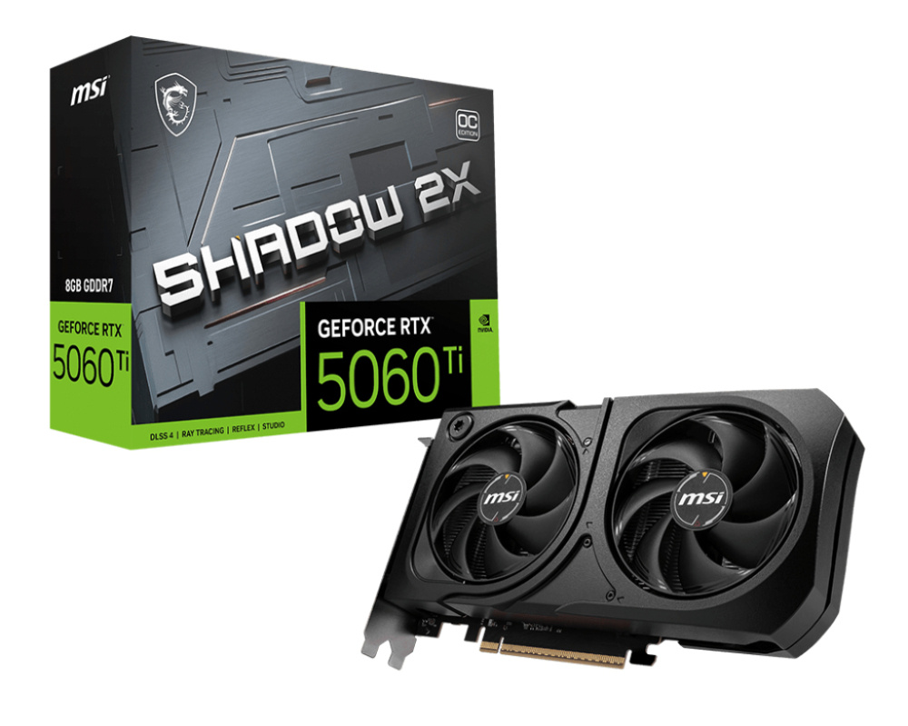 Tarjetas de Video | MSI GEFORCE RTX 5060 TI 8G SHADOW 2X OC PLUS — Tarjeta de Video NVIDIA GeForce RTX 5060 Ti SHADOW 2X OC PLUS, 8GB 128-bit GDDR7, PCI Express x16 5.0, Mín. 600W
