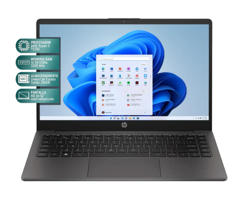 Laptops | HP 245-R316256 — Laptop 245 G10, 14" 1920x1080 Full HD, AMD Ryzen 3 7330U, 16GB, 256GB SSD, Windows 11 Home, Español
