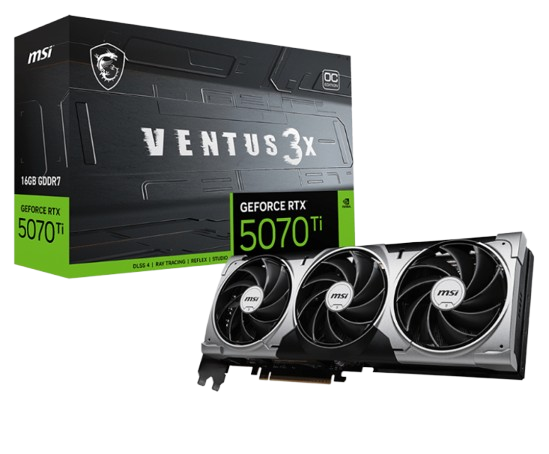 Tarjetas de Video | MSI RTX 5070TI 16G VENTUS 3X OC — Tarjeta de Video NVIDIA GeForce RTX 5070 Ti VENTUS 3X OC, 16GB 256-bit GDDR7, PCI Express 5.0, Mín. 750W