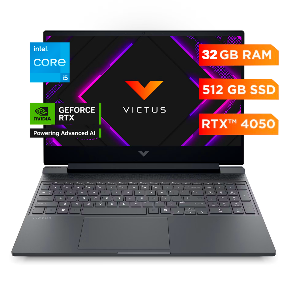 Laptops | HP B5EQ3UA-32-ROW — Laptop Gamer Victus 15, 15.6" 1920x1080 Full HD, Intel Core i5-13420H, NVIDIA GeForce RTX 4050, 32GB, 512GB SSD, Windows 11 Home, Inglés