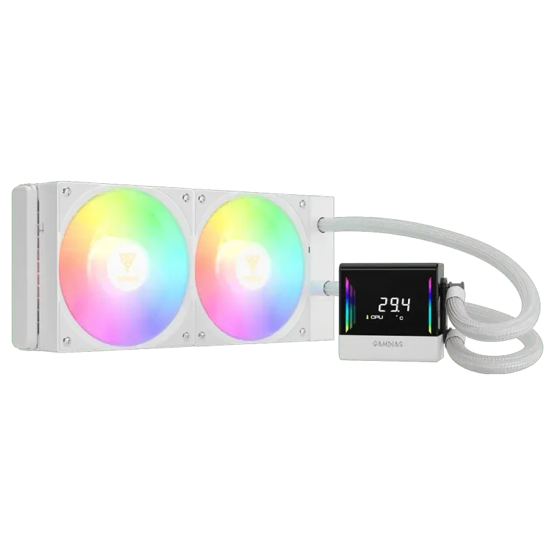 Enfriamiento Líquido | GAMDIAS CHIONE E4-240 WH — Enfriamiento Líquido para CPU, 2x 120mm, hasta 1800RPM, Blanco