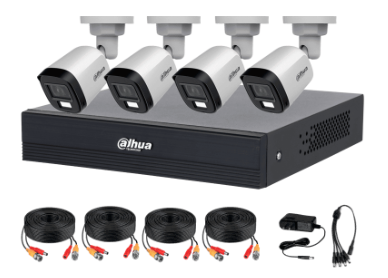 Kits de Vigilancia | DAHUA KITXVR1B04-I/T/4-B1A21N — Kit de Vigilancia de 4 Cámaras CCTV Bullet con Grabadora de 4 Canales