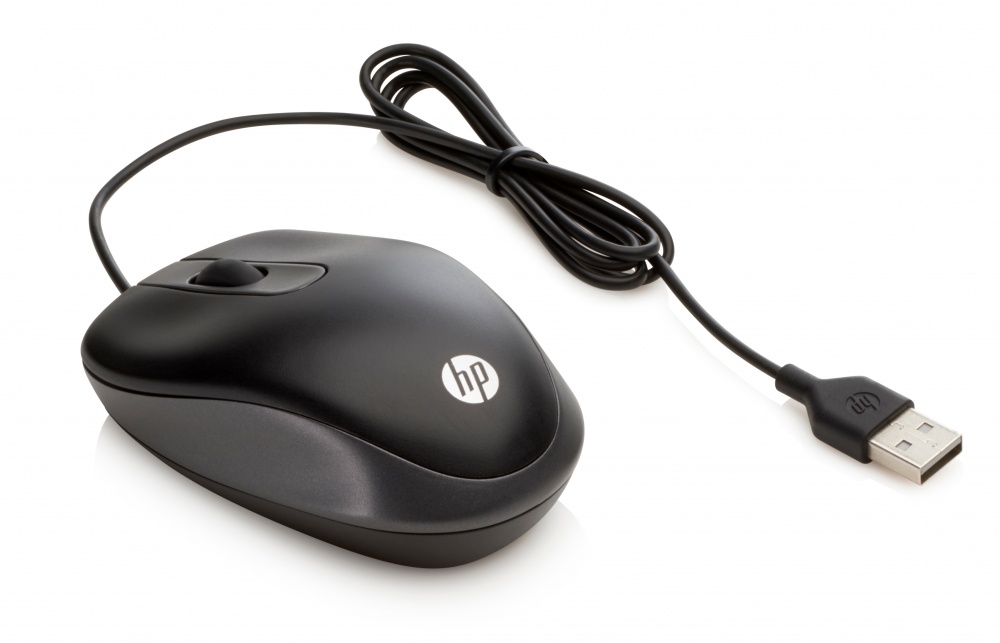 Mouse | HP G1K28AA — Mouse de Viaje Óptico, Alámbrico, USB, 1000DPI, Negro