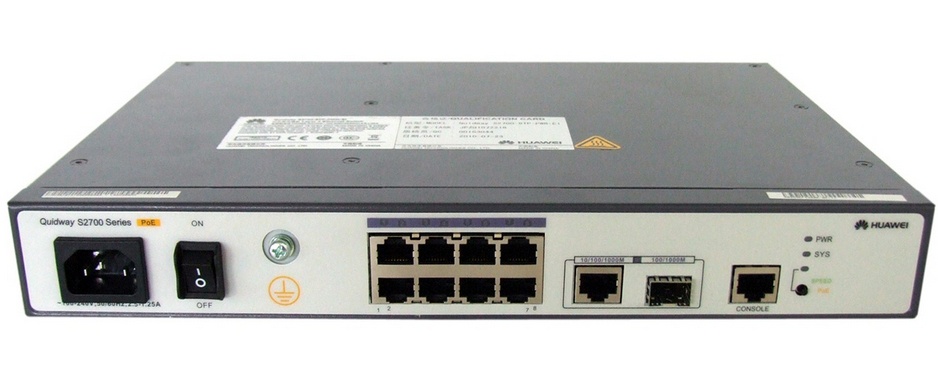 Switches | HUAWEI S2700-9TP-PWR-EI — Switch Fast Ethernet , 8 Puertos PoE+ 10/100 + 1 Puerto Gigabit SFP, 8000 Entradas - Administrable