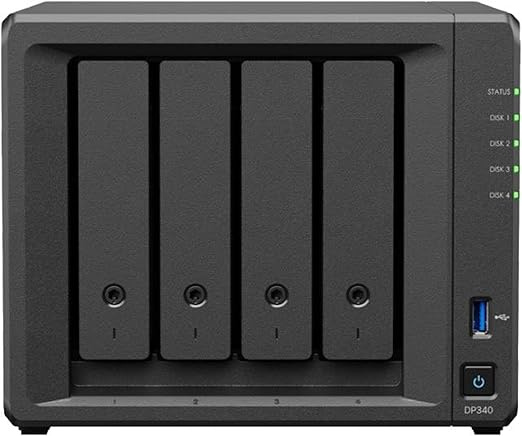 Almacenamiento NAS | SYNOLOGY DP340 — NAS, 4 Bahías, 32.8TB, AMD Ryzen Embedded R1600, 16GB RAM, SATA ― Incluye Discos Duros