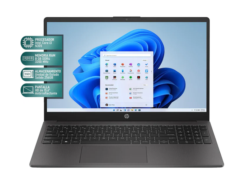 Laptops | HP G10I38 — Laptop 250 G10, 15.6" 1366x768 HD, Intel Core i3-N305, 8GB, 256GB SSD, Windows 11 Home, Español