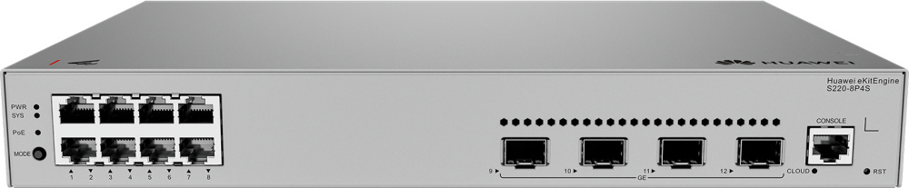 Switches | HUAWEI S220-8P4S — Switch , 8 Puertos Gigabit Ethernet 10/100/1000, 4 Puertos SFP+, 24 Gbit/s, 16000 Entradas, Administrado