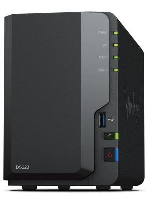 Servidores NAS | SYNOLOGY DS223 — DiskStation NAS, 2 Bahías, Realtek RTD1619B, 2GB RAM, SATA III, máx 108TB ― No Incluye Disco