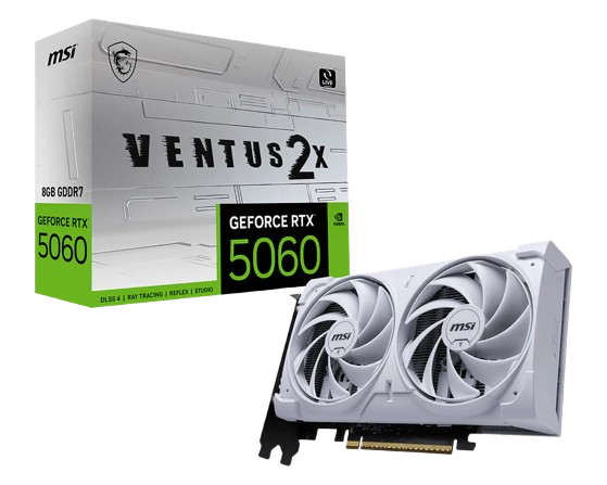 Tarjetas de Video | MSI GEFORCE RTX 5060 8G VENTUS 2X OC WHITE — Tarjeta de Video NVIDIA , 8GB 128-bit GDDR7, PCI Express x16 5.0, Mín. 550W
