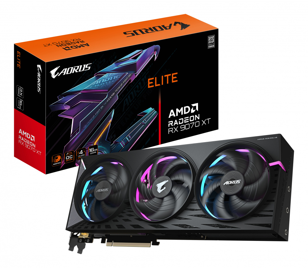 Tarjetas de Video | AORUS GV-R9070XTAORUS E-16GD — Tarjeta de Video AMD Radeon RX 9070 XT ELITE, 16GB 256-bit GDDR6, PCI Express 5.0, Mín. 750W