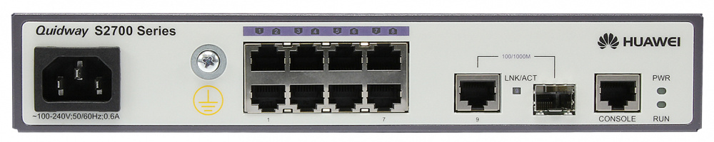 Switches | HUAWEI S2700-9TP-SI-AC — Switch Fast Ethernet , 8 Puertos RJ-45 10/100 + 1 Puerto Gigabit SFP, 32 Gbit/s, 8000 Entradas - Administrable