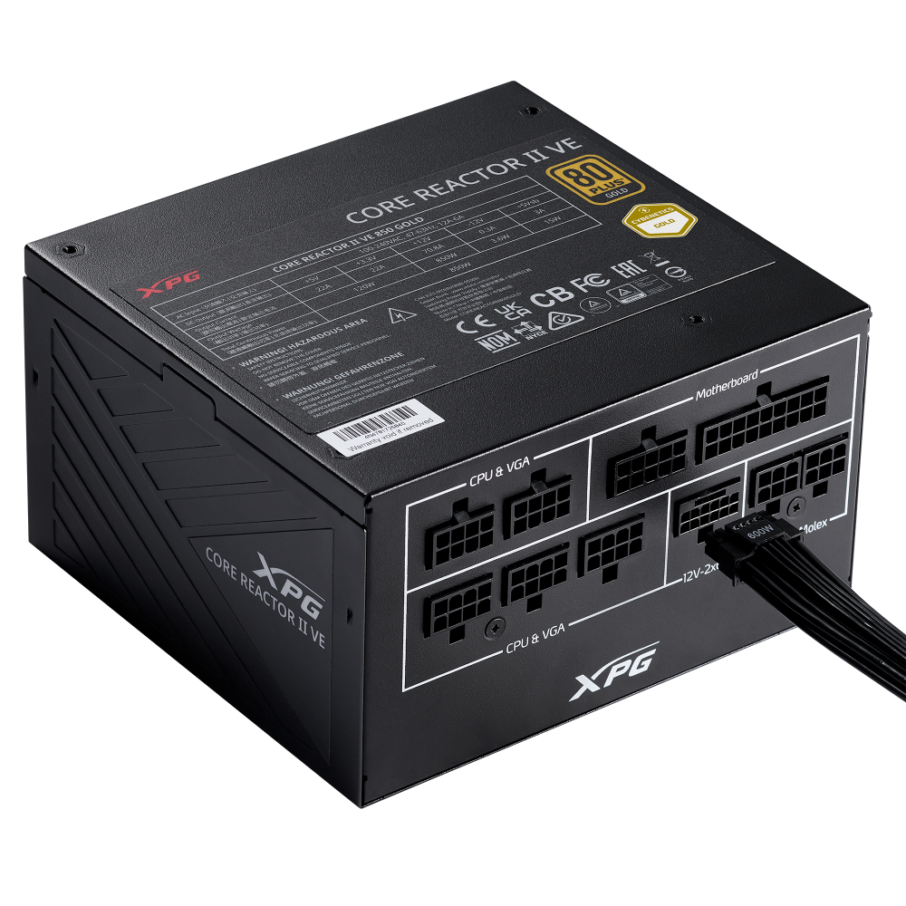 Fuentes de Poder para PC's | XPG COREREACTORIIVE850G-BKCUS — Fuente de Poder CORE REACTOR II VE 80 PLUS Gold ATX, Modular, 24-pin ATX, 12VHPWR, 120mm, 850W