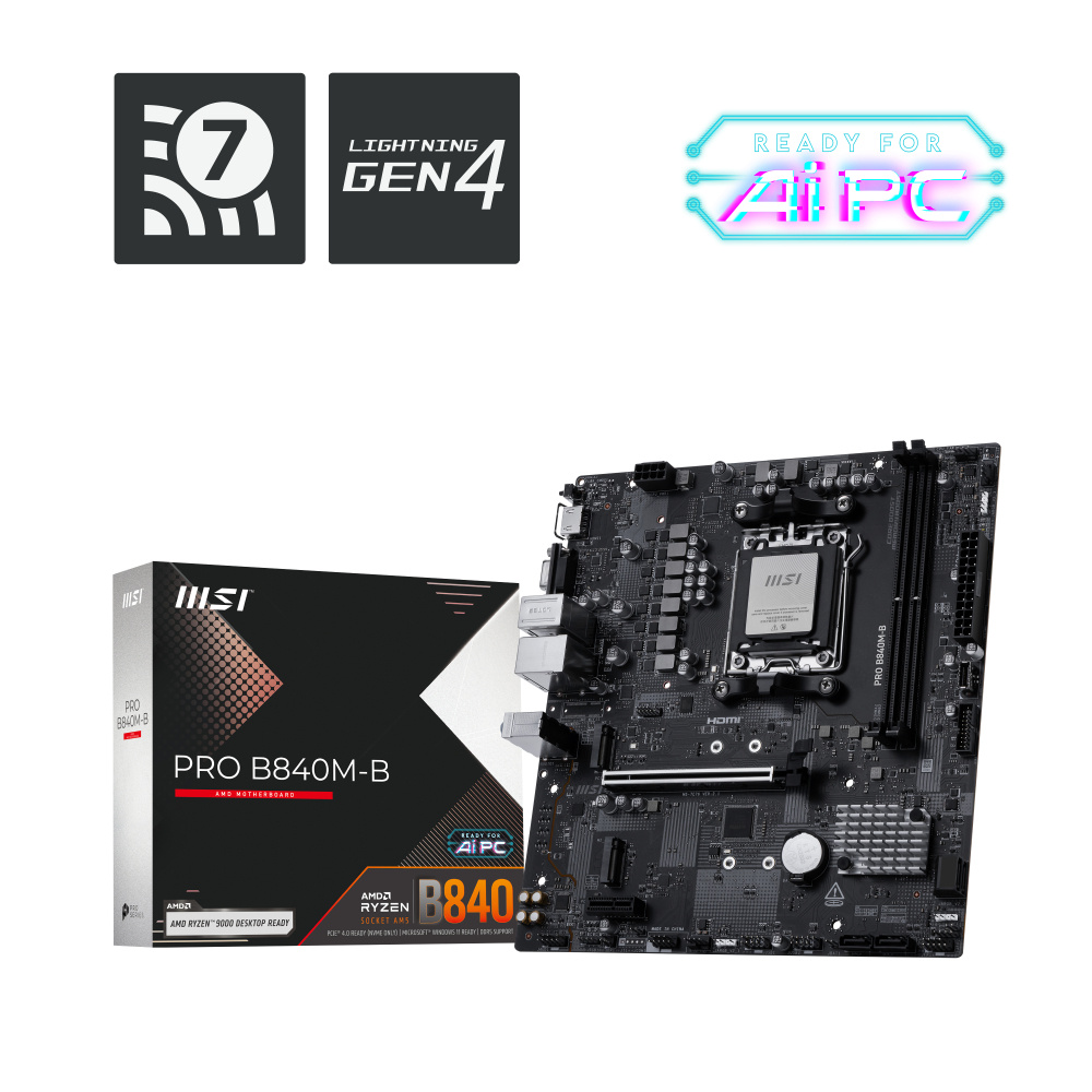 Tarjetas Madre | MSI PRO B840M-B — Tarjeta Madre , Micro-ATX, Socket AM5, AMD B840, 128GB DDR5, HDMI para AMD