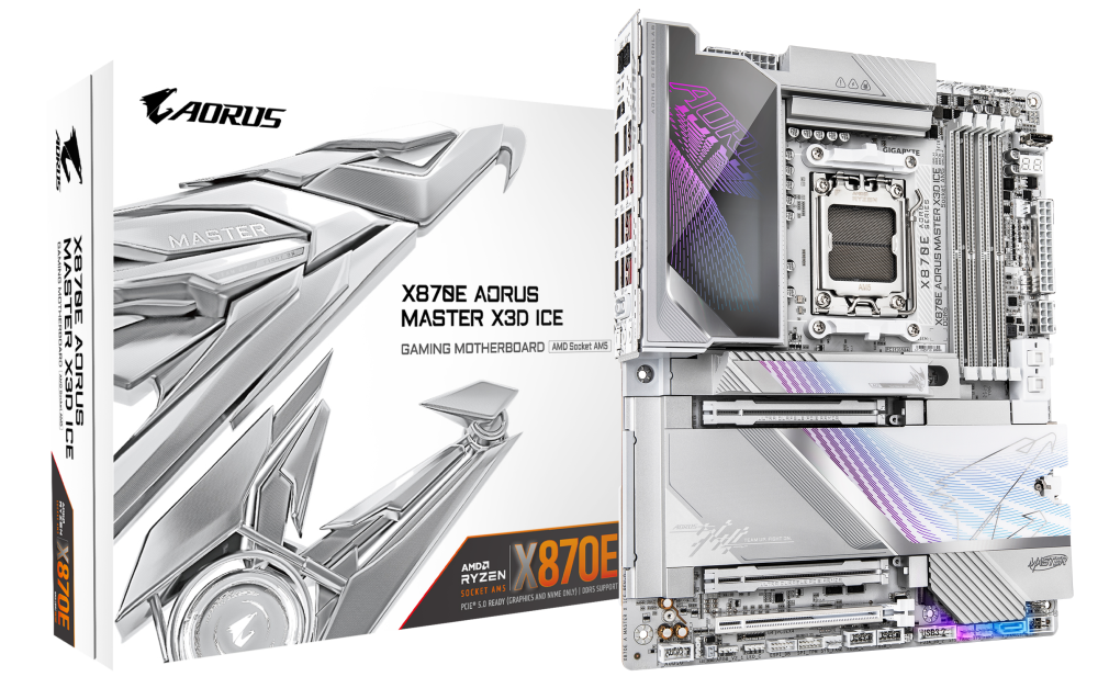 Tarjetas Madre | AORUS X870E A MASTER X ICE — Tarjeta Madre MASTER X3D ICE, ATX, Socket AM5, AMD X870E, 256GB DDR5, HDMI para AMD