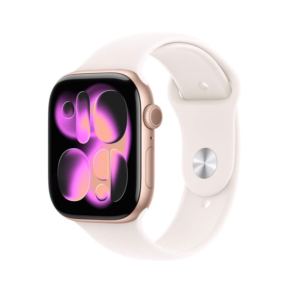 Apple Watch | APPLE MEV64AM/A — Watch S11 GPS, Caja de 46 mm Aluminio Color Oro Rosa, Correa Deportiva S/M Color Rosa Rubor
