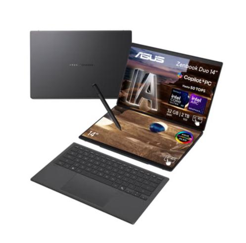 Laptops | ASUS 90NB16V1-M00CY0 — Laptop Zenbook Duo UX8407AA, 14" 2880x1800 Táctil, Intel Core Ultra 9 386H, 32GB, 1TB SSD, Windows 11 Pro, Español