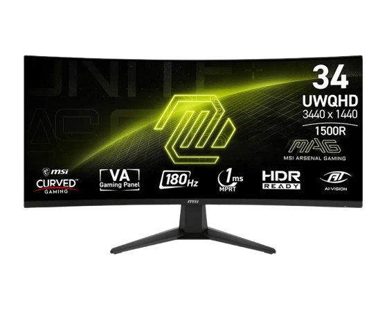 Monitores | MSI MAG 346CQ — Monitor Gamer Curvo LCD VA 34", 3440x1440 Ultra Wide Quad HD, FreeSync, 180Hz, HDMI/DisplayPort, Negro