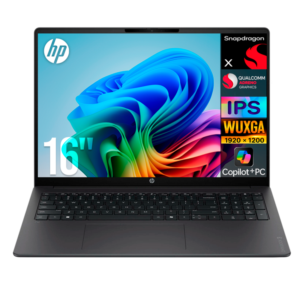 Laptops | HP 16-bz0010wm-ROW — Laptop OmniBook 3, 16" 1920x1200 WUXGA, Snapdragon X X1-26-100, 16GB, 512GB SSD, Windows 11 Home, Inglés