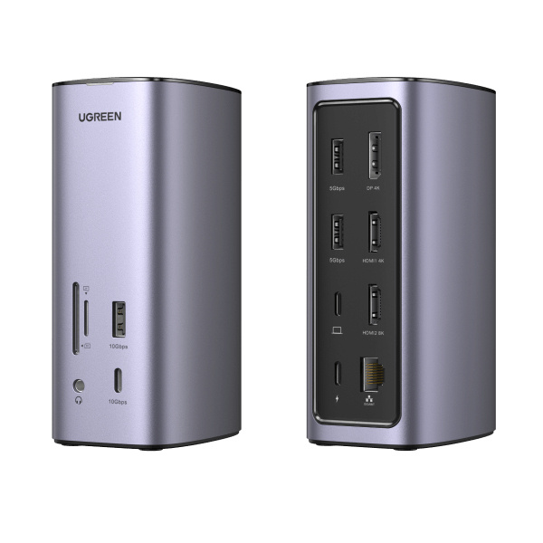 Docking Stations | UGREEN 90325 — Docking Station USB-C, 2 x USB-C 3.0, 3 x USB-A 3.0, 2 x HDMI, 1 x DisplayPort, 1 x RJ-45, 1 x 3.5mm, MicroSD