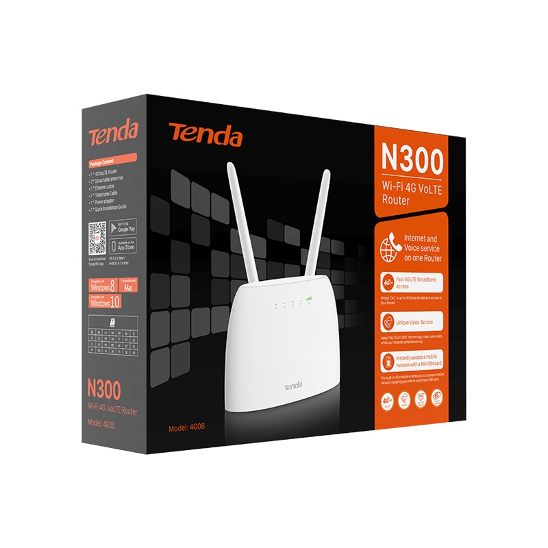Router | TENDA 4G06 — Router Fast Ethernet Firewall N300, Inalámbrico, 300Mbit/s, 2x RJ-45, 2.4GHz, 4 Antenas Externas/Internas
