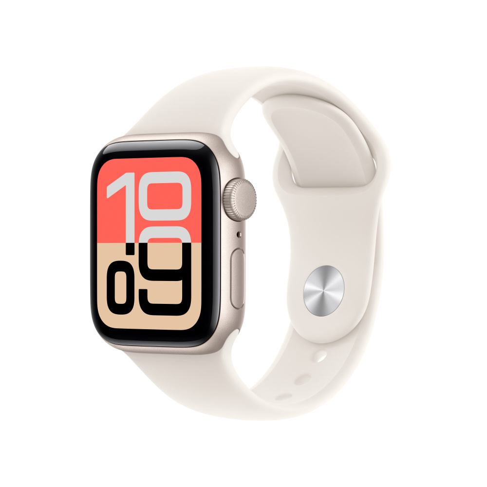 Apple Watch | APPLE MEH54LW/A — Watch SE 3 GPS, Caja de 40 mm Aluminio Color Blanco Estelar, Correa Deportiva M/L Color Blanco Estelar