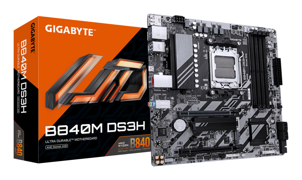 Tarjetas Madre | GIGABYTE B840M DS3H — Tarjeta Madre , Micro-ATX, Socket AM5, AMD B840, 256GB DDR5, HDMI/DP para AMD