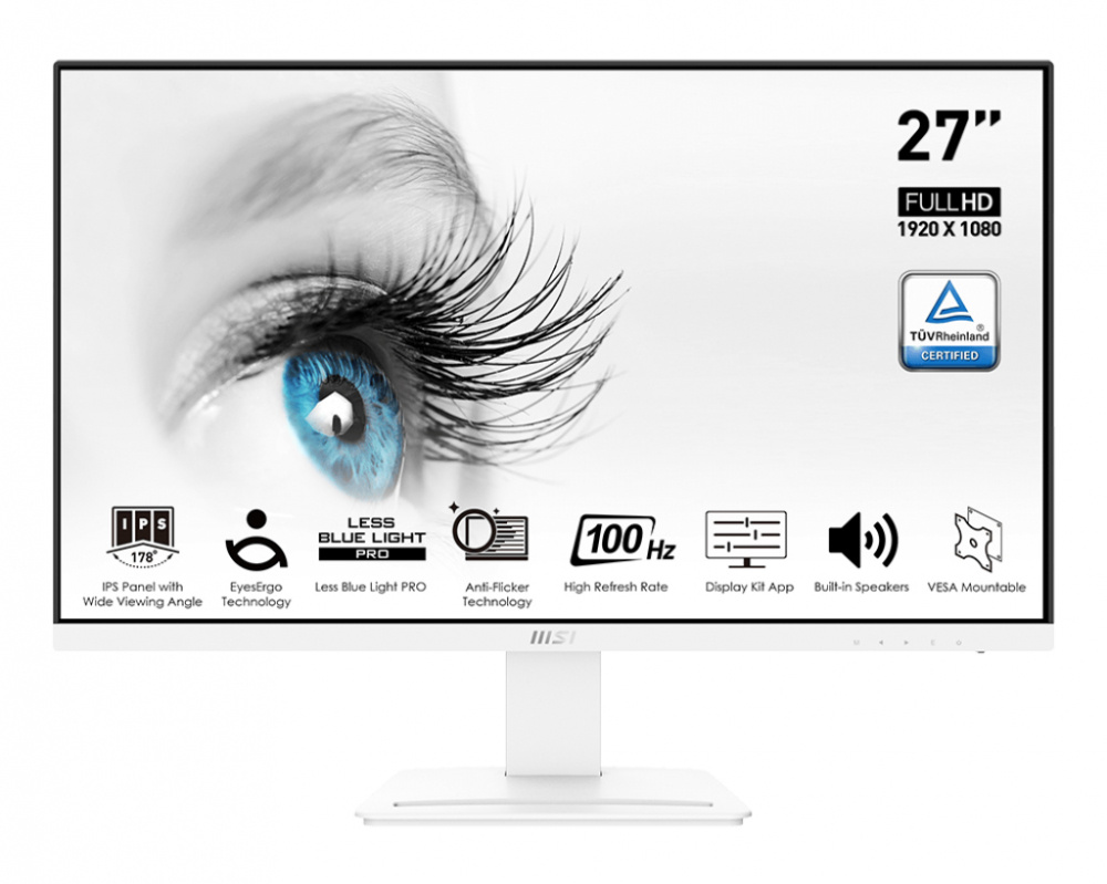 Monitores | MSI PRO MP273AW — Monitor LED IPS 27", 1920x1080 Full HD, 100Hz, HDMI/DisplayPort, Bocinas Integradas, Blanco