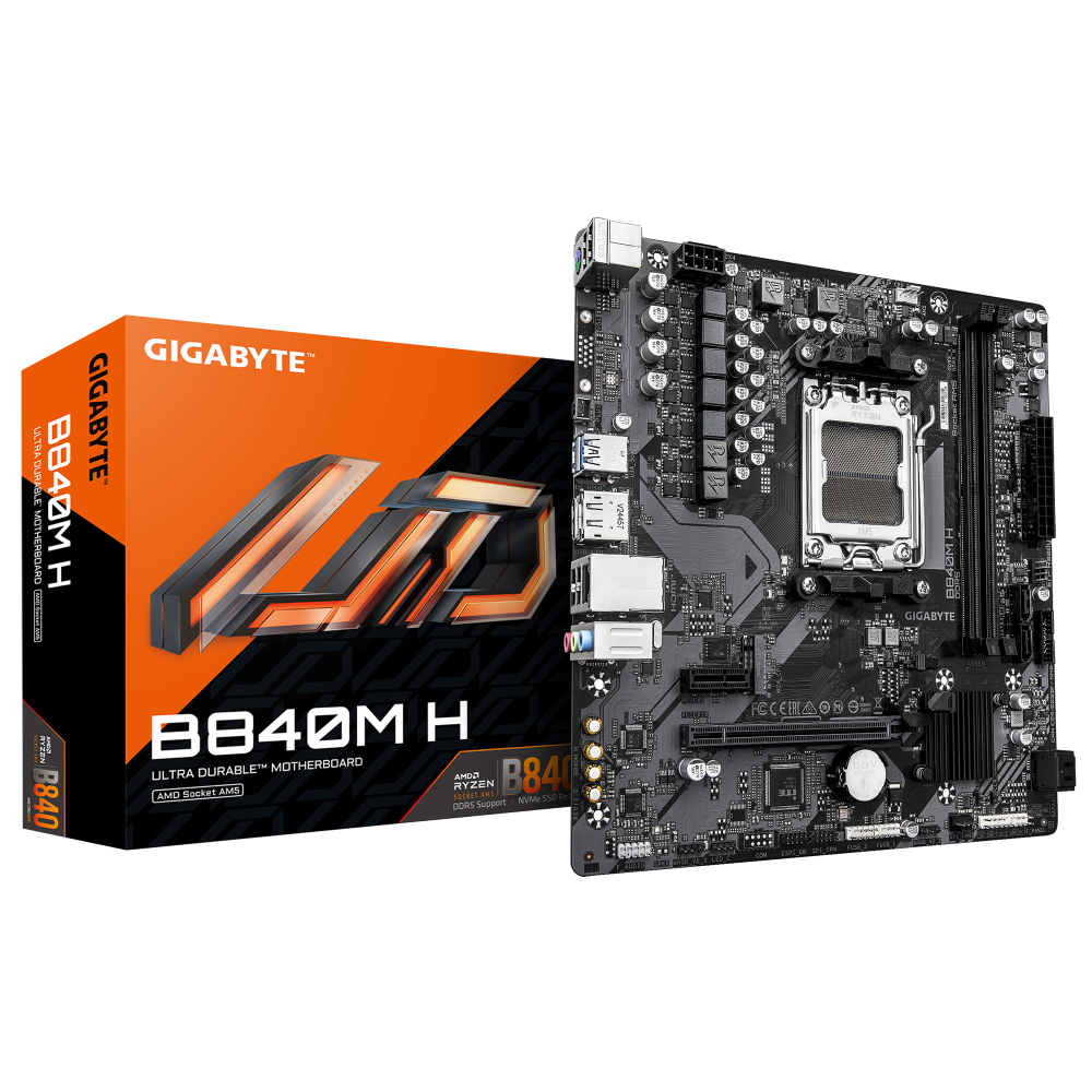 Tarjetas Madre | GIGABYTE B840M H — Tarjeta Madre , Micro-ATX, Socket AM5, AMD B840, 128GB DDR5, HDMI/DP para AMD