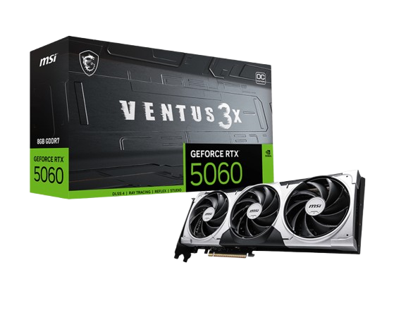 Tarjetas de Video | MSI RTX 5060 8G VENTUS 3X OC — Tarjeta de Video NVIDIA GeForce RTX 5060 VENTUS 3X OC, 8GB 128-bit GDDR7, PCI Express x16 5.0, Mín. 550W