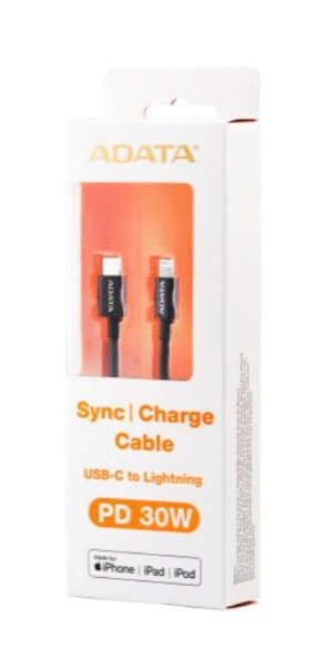 Adaptadores / Cables para Apple | ADATA AMFICPL-1M-CBK — Cable de Carga Certificado MFi Lightning Macho - USB-C Macho, 1 Metro, Negro, para iPod/iPhone/iPad