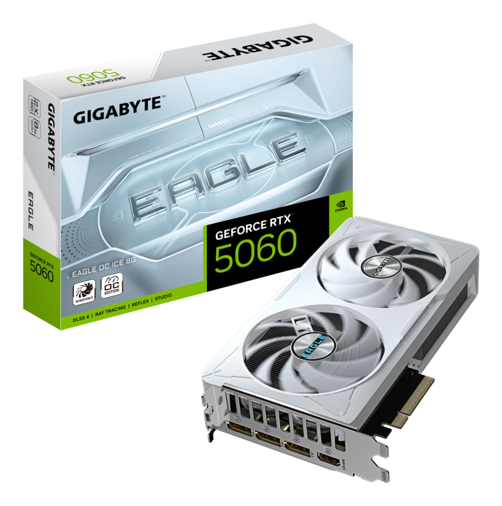 Tarjetas de Video | GIGABYTE GV-N5060EAGLEOC ICE-8GD — Tarjeta de Video NVIDIA GeForce RTX 5060 EAGLE OC ICE, 8GB 128-bit GDDR7, PCI Express 5.0, Mín. 550W