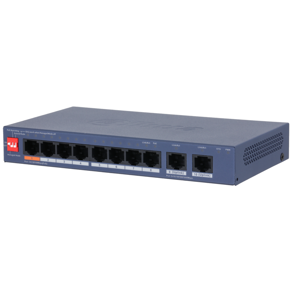 Switches | DAHUA DH-CS4010-8ET2GT-60 — Switch , 10 Puertos Gigabit Ethernet 10/100/1000 8 x PoE 60W, 5.6 Gbit/s, 8000 Entradas, Administrado