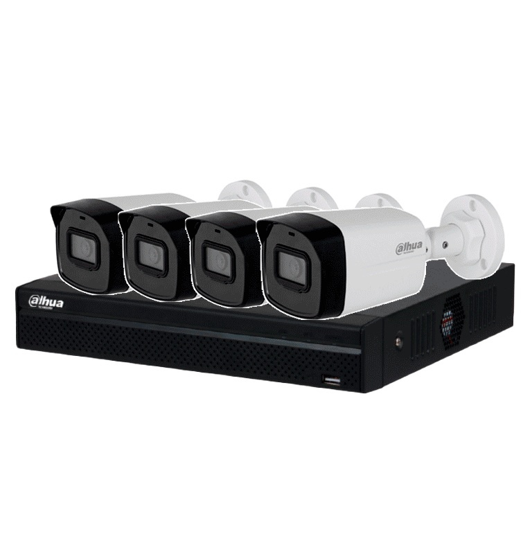 Kits de Vigilancia | DAHUA DHI-NVR1104HS-P-S3/H + DH-IPC-B1E20 — Kit de Vigilancia NVR1104HS-P-S3 de 4 Cámaras IP Bullet con Grabadora de 4 Canales