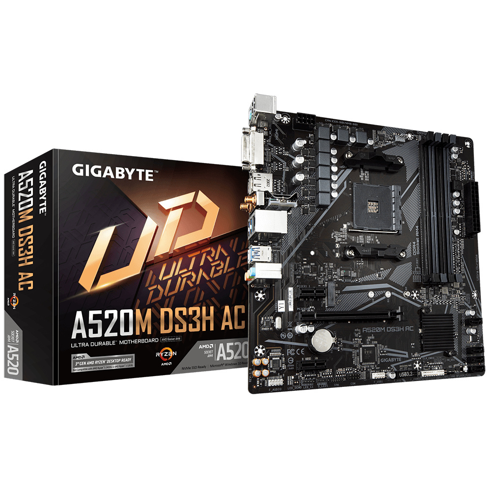Tarjetas Madre | GIGABYTE A520M DS3H AC — Tarjeta Madre , Micro-ATX, Socket AM4, AMD A520, 128GB DDR4, HDMI/DP para AMD