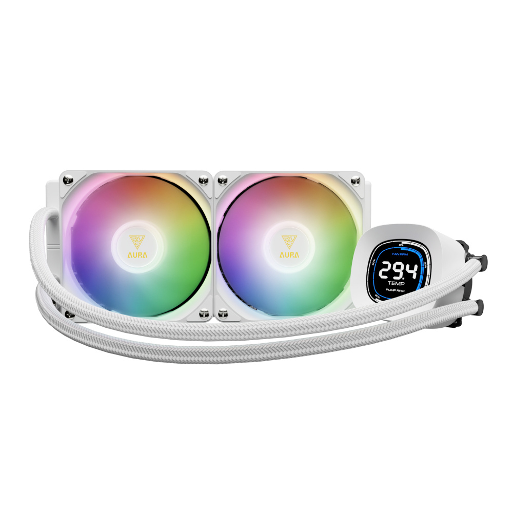 Enfriamiento Líquido | GAMDIAS AU-GL240 DIGITAL WH — AURA GL240 DIGITAL WH Enfriamiento Líquido para CPU, 2x 120mm, hasta 1800RPM, Blanco