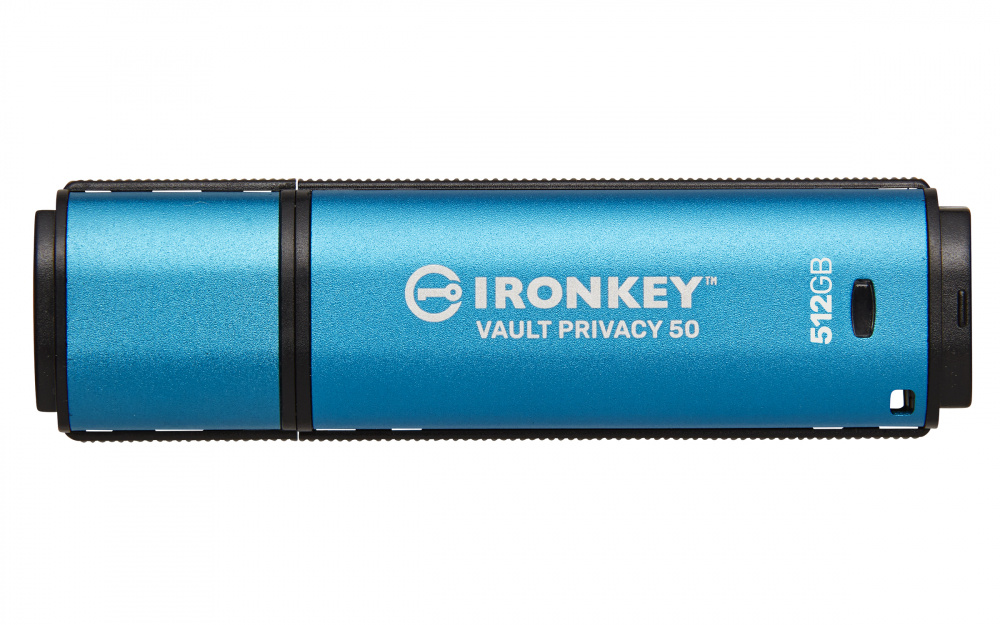 Memorias USB | KINGSTON IKVP50/512GB — Memoria USB IronKey Vault Privacy 50, 512GB, USB A 3.2, Lectura 310 MB/s, Escritura 250 MB/s, Azul