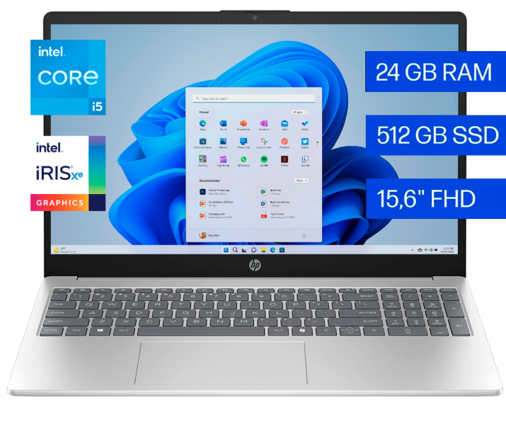 Laptops | HP B4HB6UA-24-ABA-ROW — Laptop 15-FD0153WM, 15.6" 1920x1080 Full HD, Intel Core i5-1334U, 24GB, 512GB SSD, Windows 11 Home, Inglés