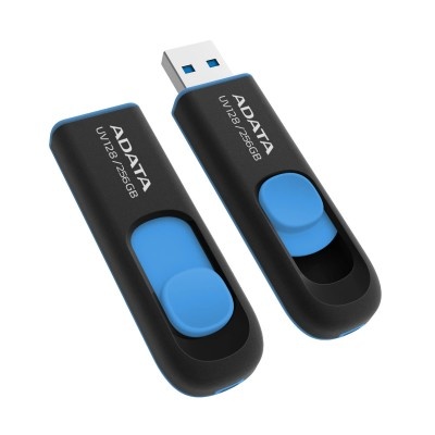 Memorias USB | ADATA AUV128-256G-RBE — Memoria USB Dashdrive UV128, 256GB, USB-A 3.0, Lectura 90MB/s, Escritura 40MB/s, Negro/Azul