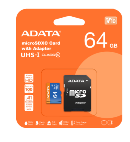 Memorias Flash | ADATA AUSDX64GUICL10A1-RA1 — Memoria Flash Premier, 64GB MicroSDXC UHS-I Clase 10, con Adaptador