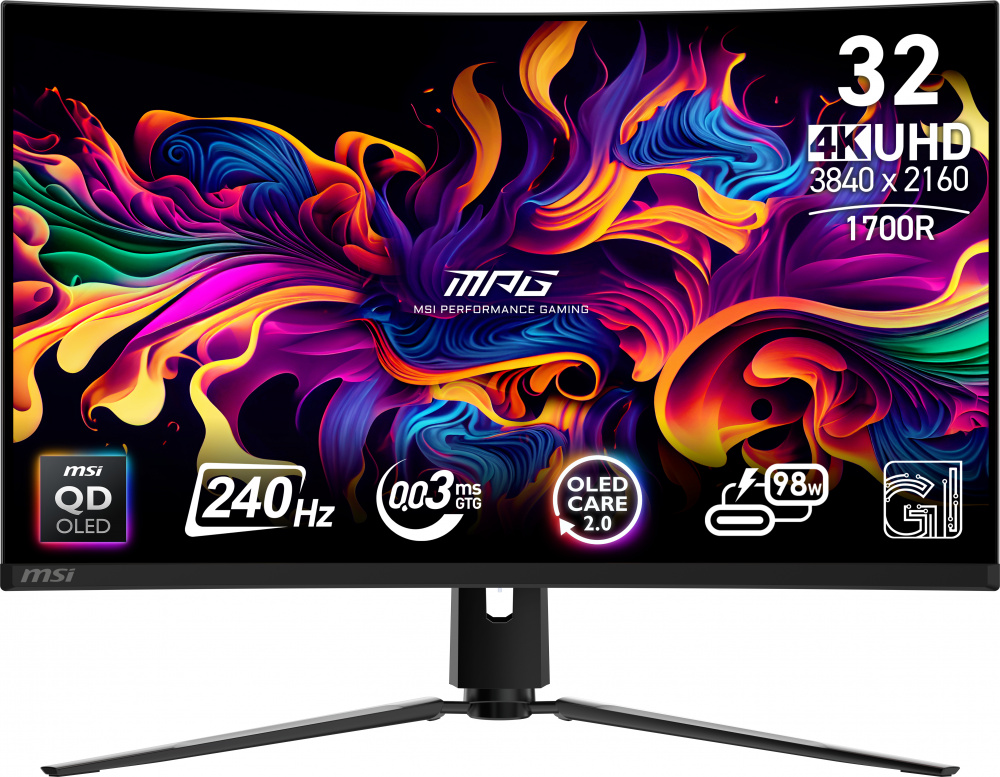 Monitores | MSI MPG 321CURX QD-OLED — Monitor Gamer 31.5", 3840x2160 4K Ultra HD, FreeSync, 240Hz, HDMI/DisplayPort, Negro